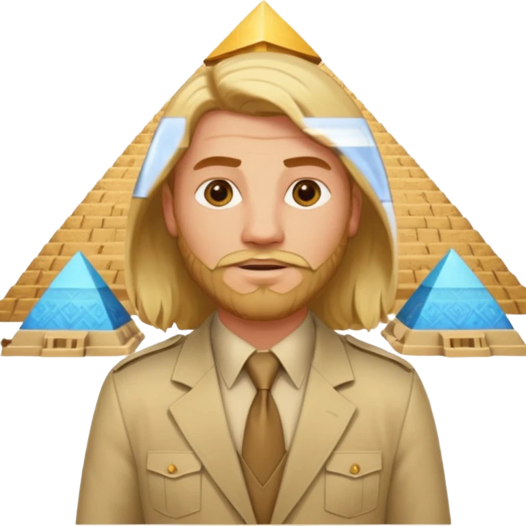 male blond long hair agent with short beard in egypt with pyramid. bit more fat emoji