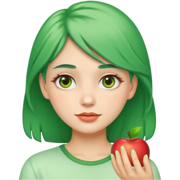 green-haired girl, fresh face, applying cream on face, apple emoji style emoji