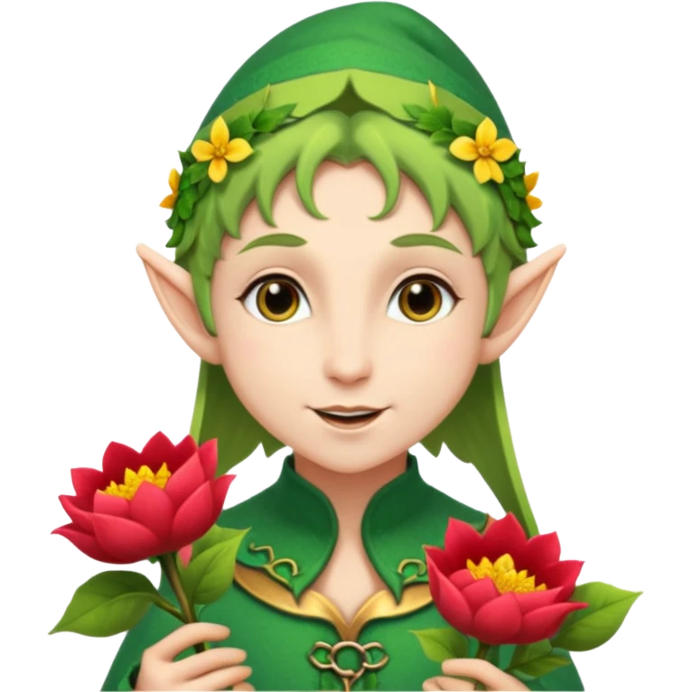 un elfe qui offre des fleurs emoji