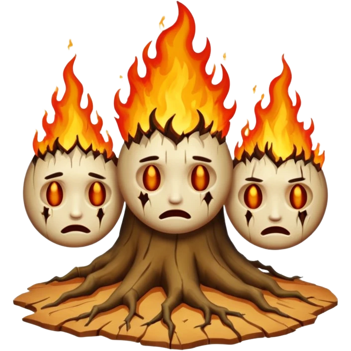 surreal hell, distorted faces, burning trees, floating objects emoji