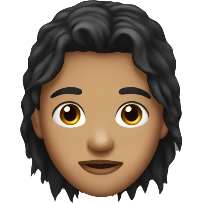 black long hair, mouth, nose and eyebrow piercing, brown eyes,  emoji