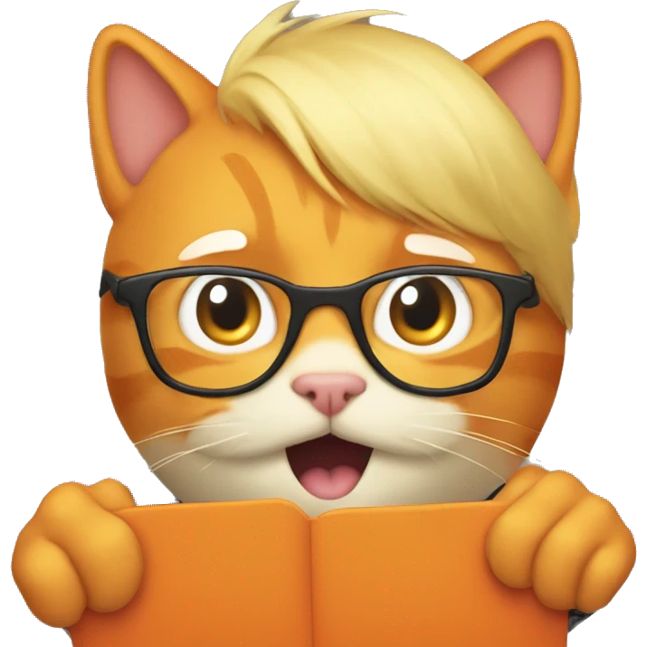 Orange cat being held by blonde man in glasses emoji
