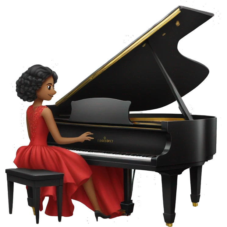 woman in a fancy red dress playing the grand piano emoji