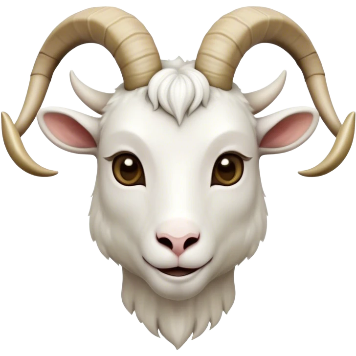 Cinematic Noble White Goat Portrait Emoji, Poised and regal, with a sturdy, agile build and a pristine, smooth white fur accented by gracefully curved horns, deep-set soulful dark eyes, Simplified yet sharp and sophisticated features, highly detailed, glowing with a soft, dignified glow, high shine, intelligent and spirited, stylized with an air of pastoral elegance, focused and attentive, soft glowing outline, capturing the essence of a watchful and confident goat, so majestic it feels as though it could leap out of the screen with effortless authority! emoji