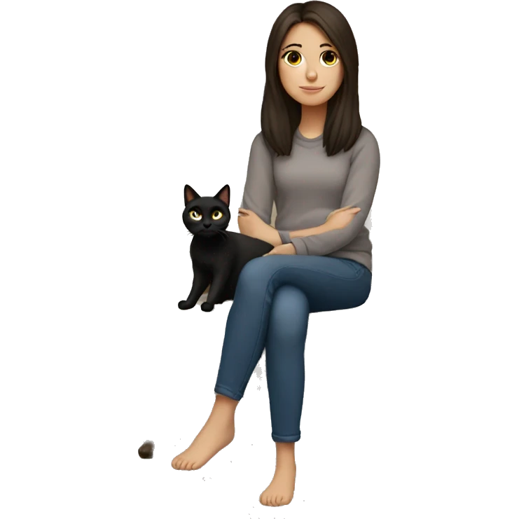 brunette girl with black cat sat on her lap emoji