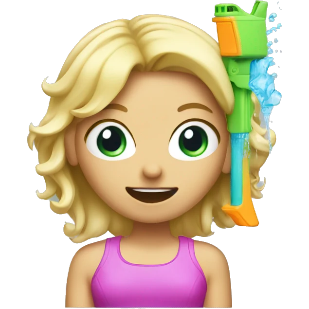 Blonde girl shoots her head with a water gun  emoji