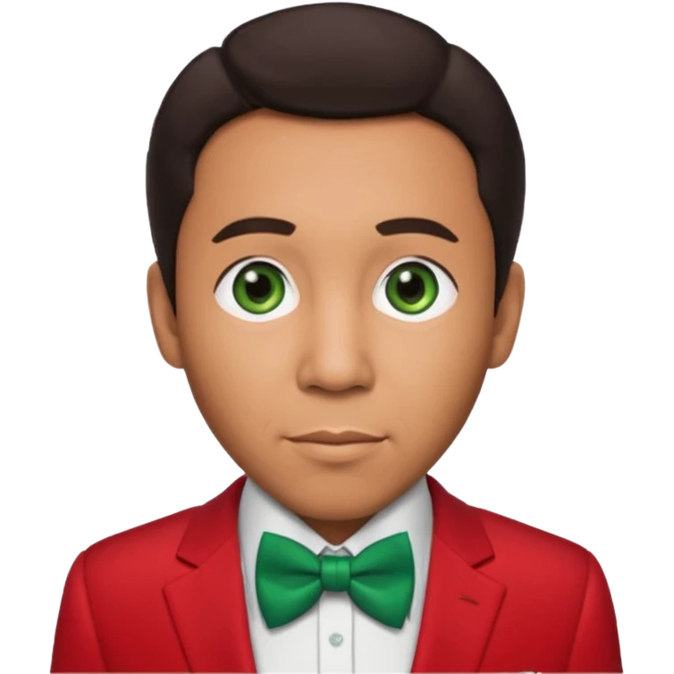 Smokey Robinson with dark brown hair, red suit with bow tie, green eyes emoji