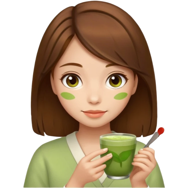 girl with brown hair portrait and matcha emoji