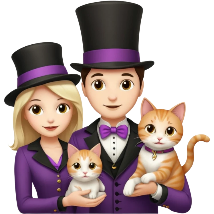 magician couple and their pet cat emoji