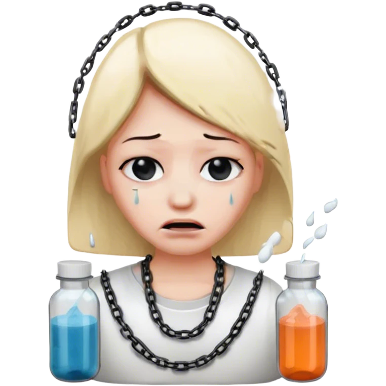 sad crying with black and chains and salt in front of them with pill bottles emoji