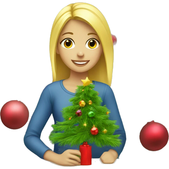 Blond Girl decorating a Christmas tree emoji