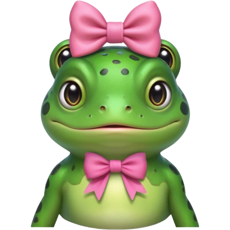 charming frog with pink bow, bust up emoji