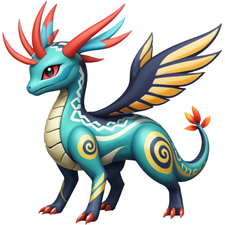 zig-zag-patterned tribal tropical hot swirl-marked Meloetta-Dialga-Salamence-Giratina-Noivern-Pokémon-Fakémon-fusion-hybrid-creature emoji
