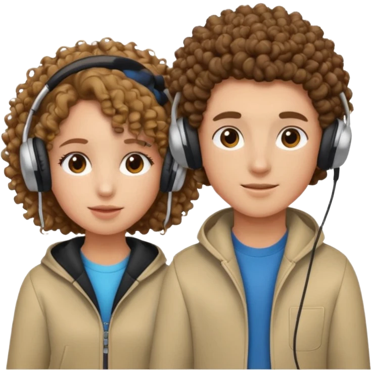 curly haired with headphones in girl and boy emoji