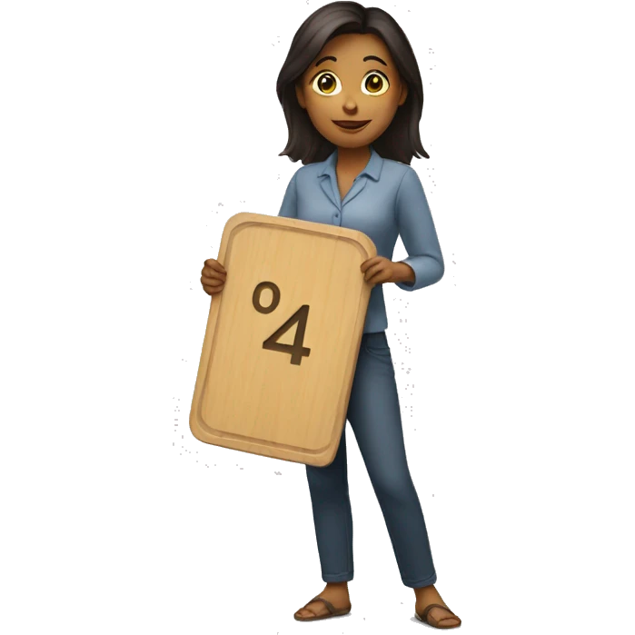 A woman holding a board that says the number 34 emoji
