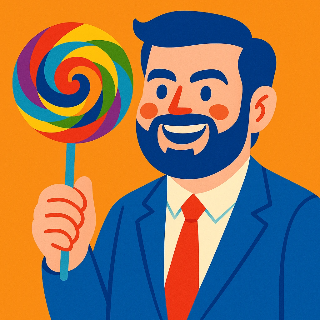 JD Vance with a big colorful lollipop, vibrant toon style emoji