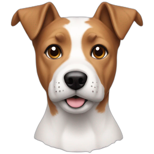 Man with modern hair cut no tshirt with jack russell terrier dog emoji