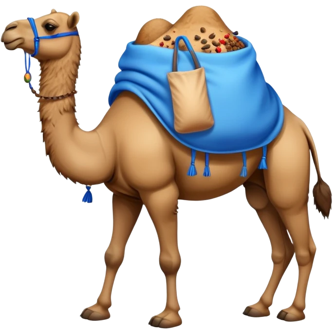 camel with a blue sack with spices on his back emoji