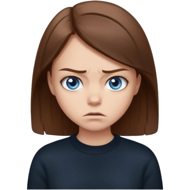 fille cheveux lisse brune yeux bleu pull noir qui regarde mal emoji