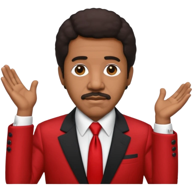 Richard Pryor with dark brown hair, red suit jacket, black suit shirt with red tie emoji
