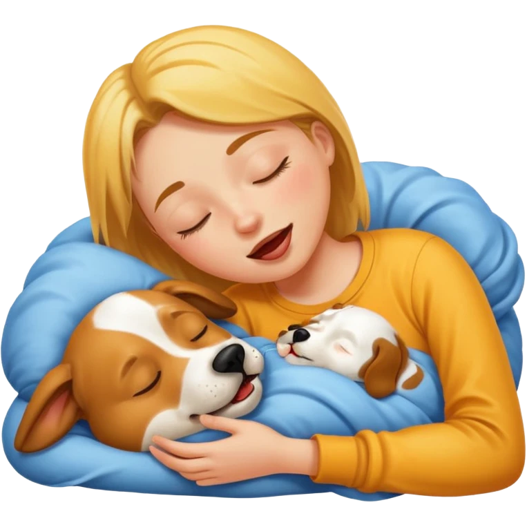 A dog licking in a persons face while they are sleeping emoji