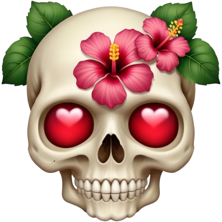 Skull with hibiscus on right ear heart eyes  emoji
