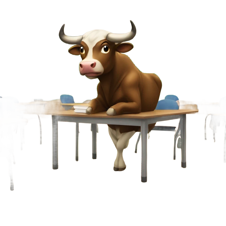 bull sitting in a class room emoji