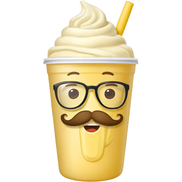 banana milkshake in a take-out cup with mustache and glassess emoji