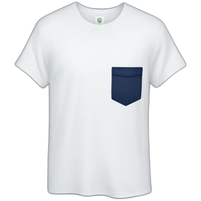 white tshirt with big navy letter r on breast pocket emoji