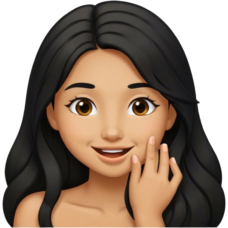 Tan girl with black long hair kisses smiles emoji