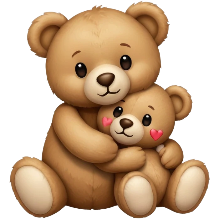 Teddy hugging another teddy with hearts emoji