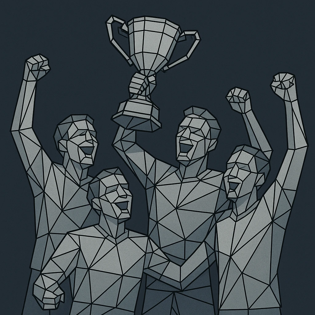 team celebrating with trophy emoji