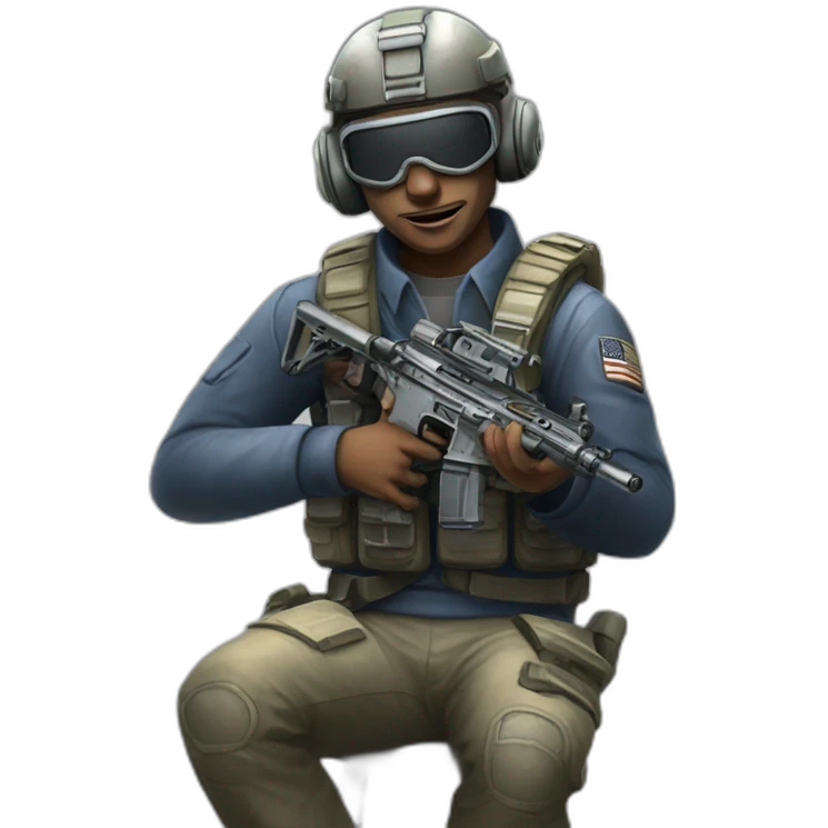 A call of duty operative holding a gamepad and sitting on a bottle emoji