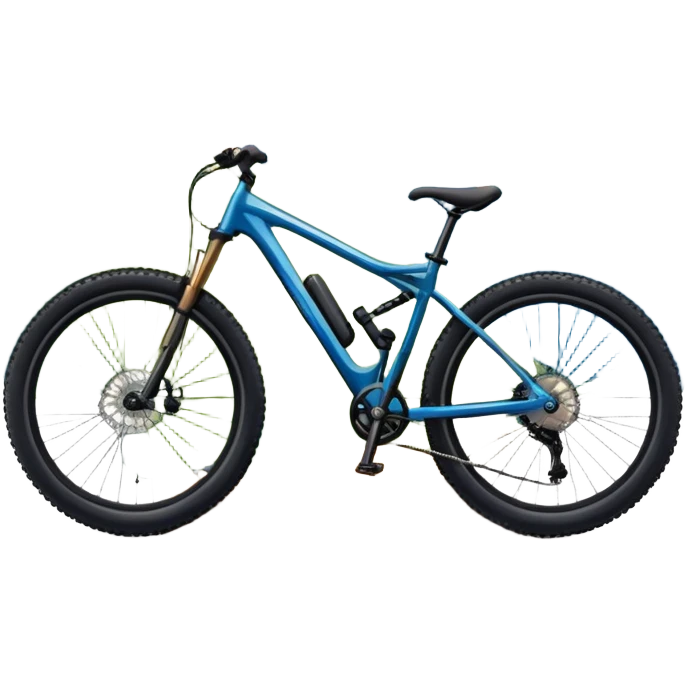 An icon featuring a mountain bike parked at the summit of a mountain, overlooking a vast mountain range and winding trail below. The backdrop includes rugged peaks, rolling hills, and a clear blue sky, with the sun casting warm light on the scene. Transparent background emphasizes the adventure. emoji