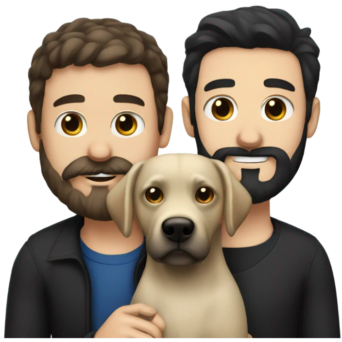 Blue eyed Dark haired man with beard and mustache holding black Labrador  emoji