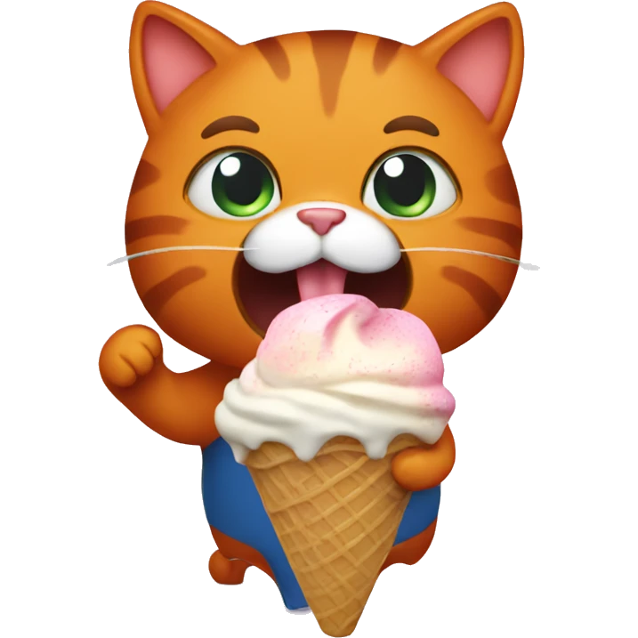 Dark orange cat eating ice cream  emoji
