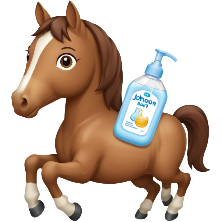 A cartoon horse holding johnson baby oil soltion  emoji