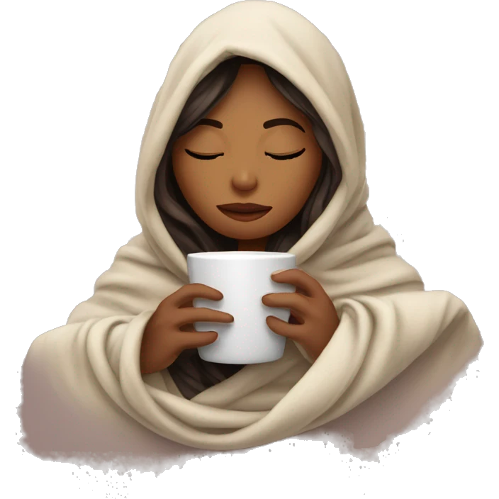 girl inside a blanket sipping coffee eyes closed emoji