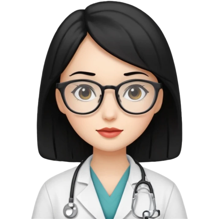 beautiful girls with black hair and glasses as a doctor emoji