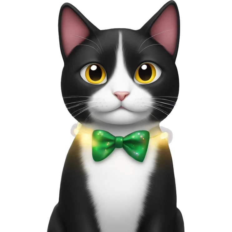 Tuxedo cat with cute christmas lights emoji