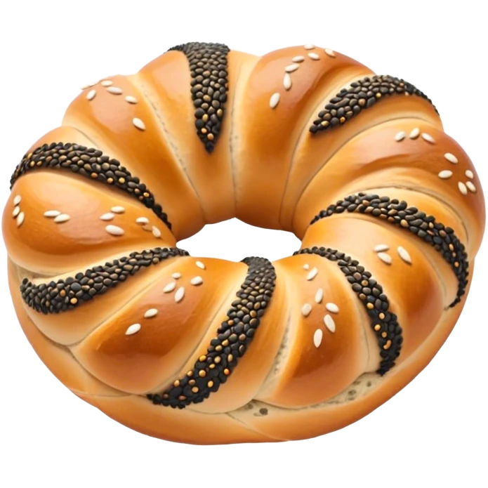 Cinematic Realistic Simit twisted Turkish bread in poppy seeds emoji