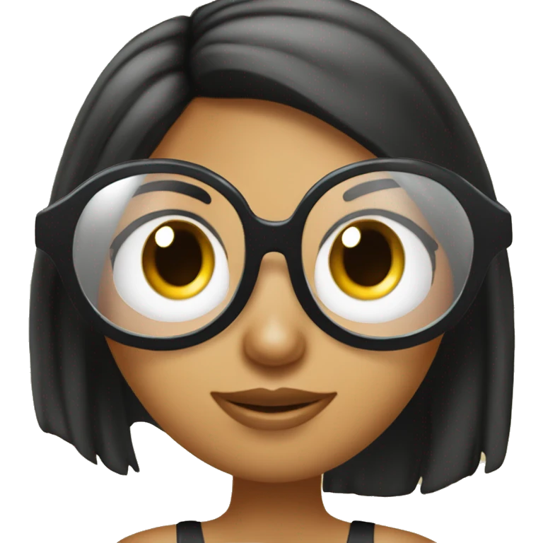 Chica de cabello lacio negro piel morena gafas transparentes ojos negros emoji