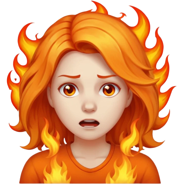Woman with hair on fire looking stressed and panicked emoji