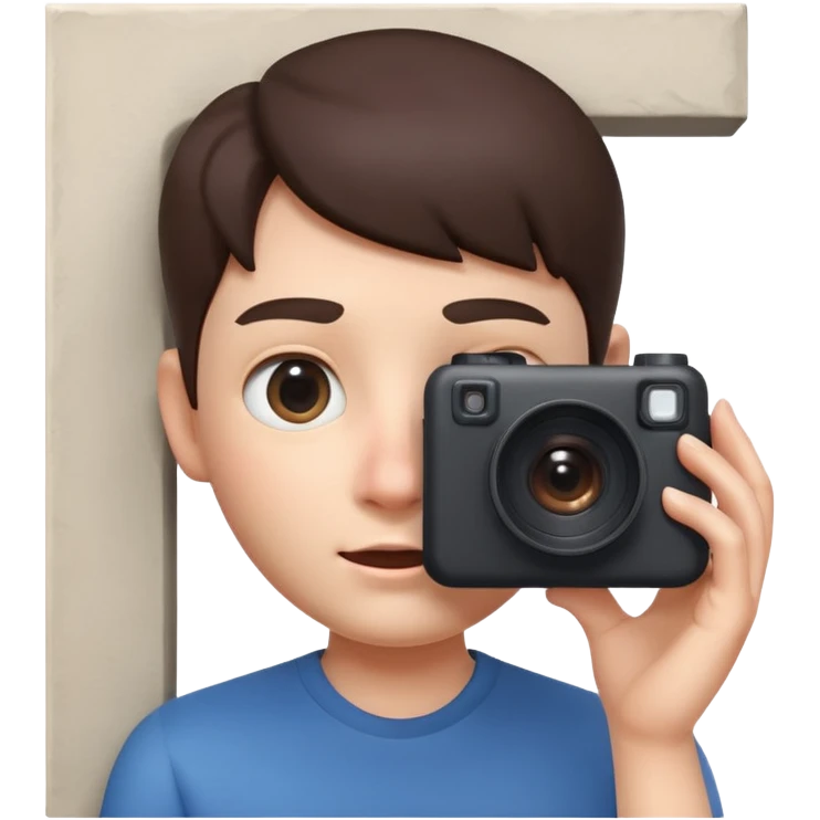 Apple Memoji style, person peeking from behind a wall, 
holding a camera, sneaky expression, one eye visible, 
smooth 3D render, soft gradients, white background, square format
 emoji