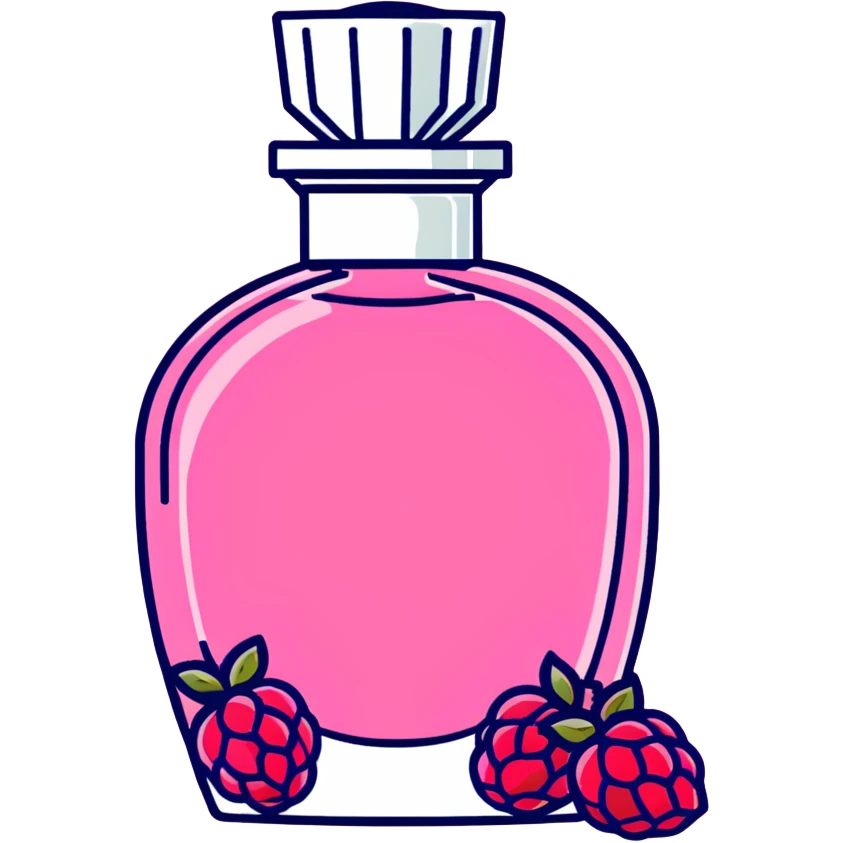 AVON women's perfume bottle next to a red raspberry bottle emoji