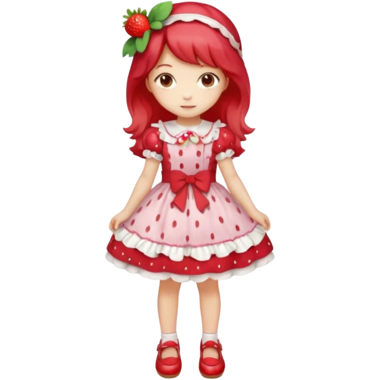 pretty and cute realistic strawberry shortcake full body with red shoes standing anime emoji