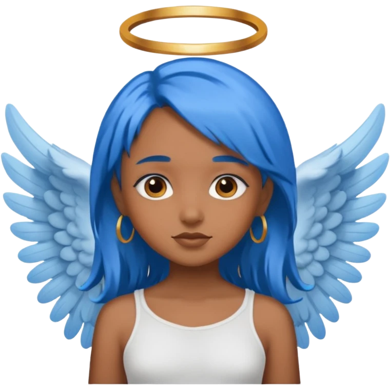 brown girl ,blue hair,  angel emoji