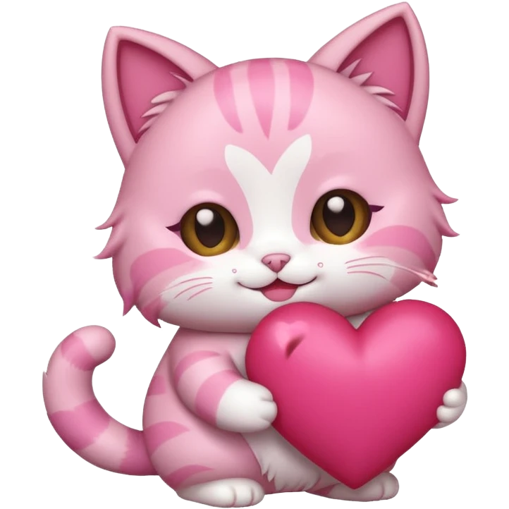 chibi anime pink cat smiling holding a big heart emoji