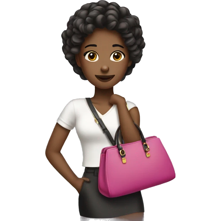 a girl wearing a lot of makeup holding a handbag emoji