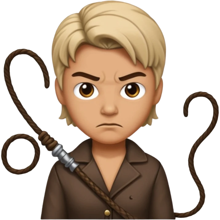 person with a mean scoul and a whip emoji
